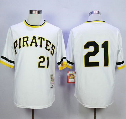 1971 Pirates #21 Roberto Clemente Stitched White Throwback Baseball Jersey