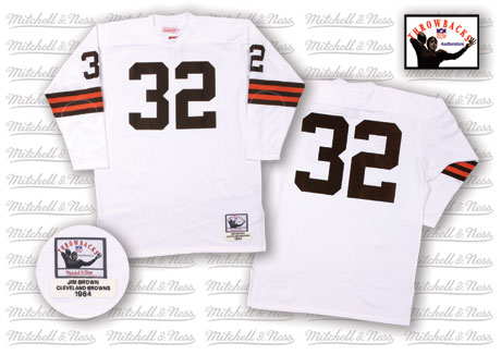 Cleveland Browns #32 Jim Brown White Long-Sleeved Throwback Jersey