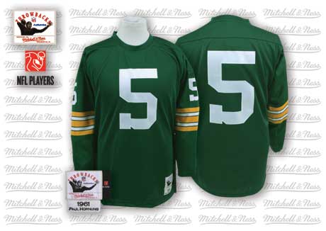 Green Bay Packers #5 Paul Hornung Green Long-Sleeved Throwback  Jersey