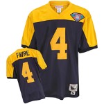 Green Bay Packers #4 Brett Favre Navy Blue With Yellow 75TH Throwback Jersey