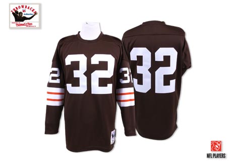 Cleveland Browns #32 Jim Brown Brown Long-Sleeved Throwback Jersey 