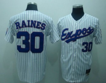 Montreal Expos #30 Raines White Pinstripe Throwback Jersey 