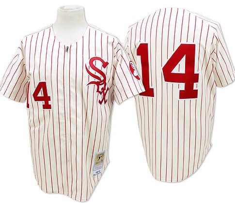 Chicago White Sox #14 Melton White With Red Pinstripe Throwback Jersey