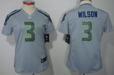 Nike Seattle Seahawks #3 Russell Wilson Gray Limited Womens Jersey Nike Seattle Seahawks #3 Russell Wilson Gray Limited Womens Jersey