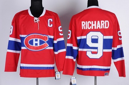 Montreal Canadiens #9 Maurice Richard Red Throwback CCM Jersey Montreal Canadiens #9 Maurice Richard Red Throwback CCM Jersey