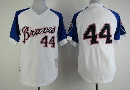 Atlanta Braves #44 Hank Aaron 1974 White Pullover Throwback Jersey  
