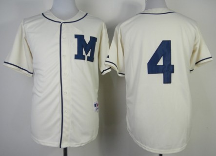Milwaukee Brewers #4 Paul Molitor 1913 Cream M Patch Jersey Milwaukee Brewers #4 Paul Molitor 1913 Cream M Patch Jersey