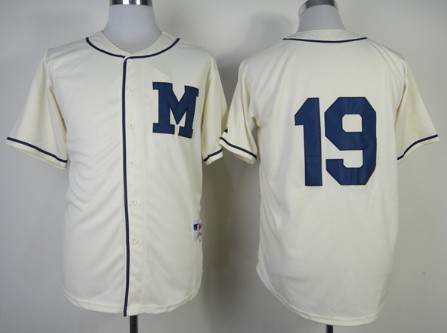 Milwaukee Brewers #19 Robin Yount 1913 Cream M Patch Jersey Milwaukee Brewers #19 Robin Yount 1913 Cream M Patch Jersey