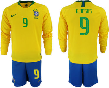 2018-19 Brazil 9 G. JESUS Home Long Sleeve Soccer Jersey