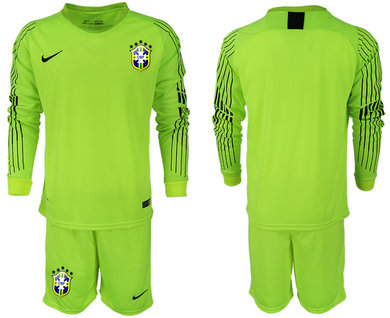 2018-19 Brazil Fluorescent Green Goalkeeper Long Sleeve Soccer Jersey 2018-19 Brazil Fluorescent Green Goalkeeper Long Sleeve Soccer Jersey