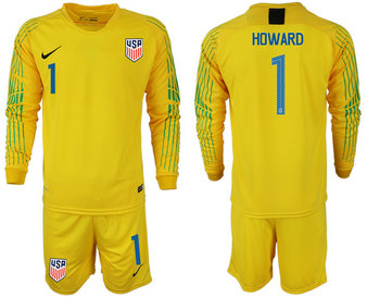 2018-19 USA 1 HOWARD Yellow Goalkeeper Long Sleeve Soccer Jersey