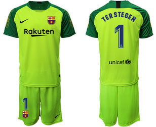 2019-20 Barcelona 1 TER STEGEN Fluorescent Green Goalkeeper Soccer Jersey