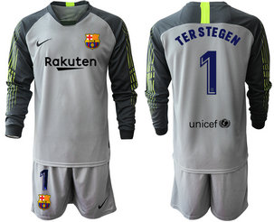 2019-20 Barcelona 1 TER STEGEN Gray Long Sleeve Goalkeeper Soccer Jersey