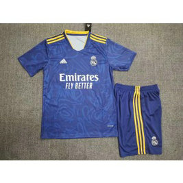 2021-22 LA LIGA Real Madrid 2021-22 Away Kit Blue Jersey For Kids