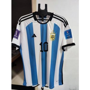 2022 World Cup Argentina 10 Messi Home Soccer Men 3 Stars Jersey