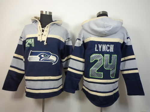 Seattle Seahawks #24 Marshawn Lynch 2014 Navy Blue Hoodie Seattle Seahawks #24 Marshawn Lynch 2014 Navy Blue Hoodie