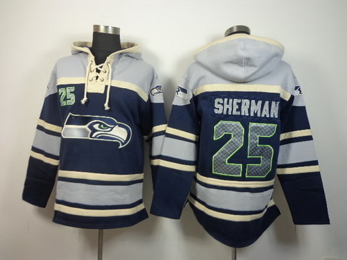 Seattle Seahawks #25 Richard Sherman 2014 Navy Blue Hoodie Seattle Seahawks #25 Richard Sherman 2014 Navy Blue Hoodie