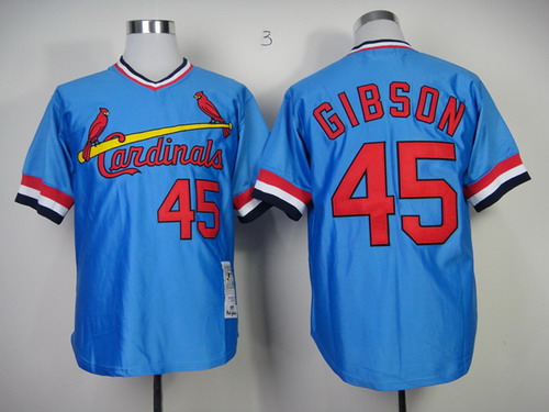 St. Louis Cardinals #45 Bob Gibson Light Blue Throwback Jersey