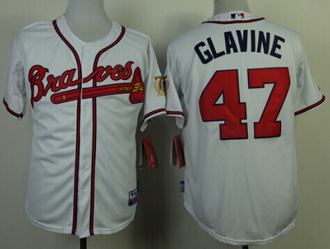 Atlanta Braves #47 Tom Glavine White 75TH Patch Jersey