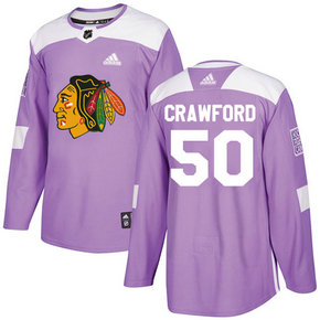 Adidas Men's Blackhawks #50 Corey Crawford Purple Authentic Fights Cancer Stitched NHL Jersey
