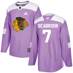 Adidas Men's Blackhawks #7 Brent Seabrook Purple Authentic Fights Cancer Stitched NHL Jersey