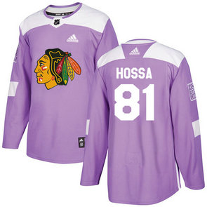Adidas Men's Blackhawks #81 Marian Hossa Purple Authentic Fights Cancer Stitched NHL Jersey