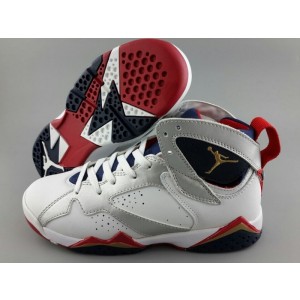 Air Jordan 7 Olympic GS White Gray Men Women Shoes