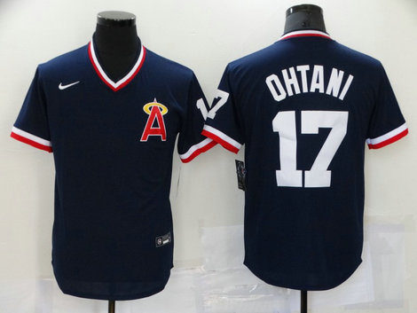 Angels 17 Shohei Ohtani Navy Nike 2021 Throwback Cool Base Jersey