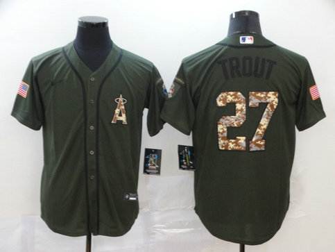 Angels 27 Mike Trout Olive 2020 Nike Cool Base Jersey
