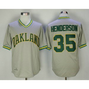 Athletics 35 Rickey Henderson Gray Throwback Men Jersey