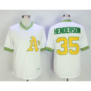 Athletics 35 Rickey Henderson White Throwback Men Jersey