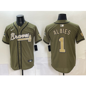 Atlanta Braves 1 Ozzie Albies Olive Salute to Service Cool Base Men Jersey
