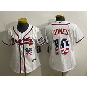 Atlanta Braves 10 Chipper Jones White USA 250 Fourth of July Women Jersey