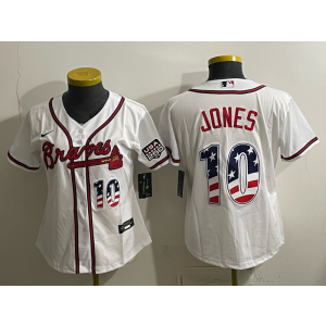 Atlanta Braves 10 Jones White USA 250 Fourth of July Cool Base Women Jersey