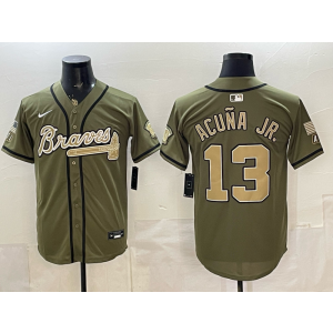 Atlanta Braves 13 Acuna JR Olive Salute to Service Cool Base Men Jersey
