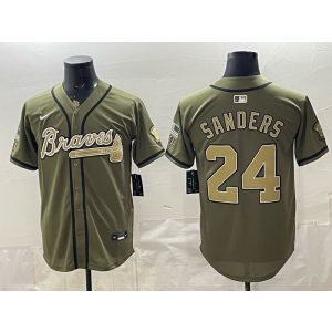 Atlanta Braves 24 Deion Sanders Olive Salute to Service Cool Base Men Jersey