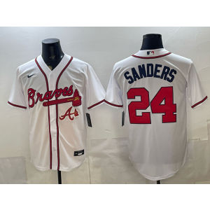 Atlanta Braves 24 Sanders White Cool Base Men Jersey