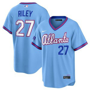 Atlanta Braves 27 Austin Riley Powder Blue 2026 City Connect Cool Base Men Jersey