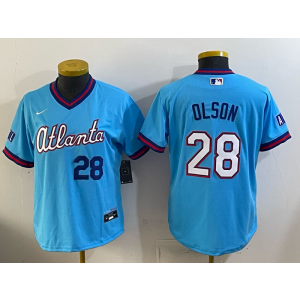 Atlanta Braves 28 OLSON Blue 2026 City Connect Cool Base Youth Jersey