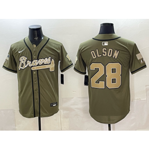 Atlanta Braves 28 OLSON Olive Salute to Service Cool Base Men Jersey
