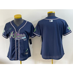 Atlanta Braves Blank Navy Women Jersey
