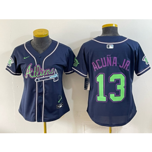 Atlanta Braves x Atliens 13 Acuna Jr Navy Women Jersey