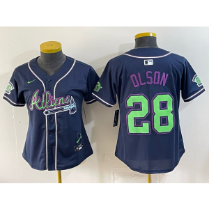 Atlanta Braves x Atliens 28 Olson Navy Women Jersey