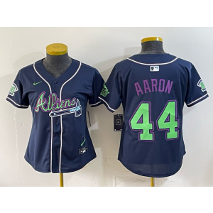 Atlanta Braves x Atliens 44 Aaron Navy Women Jersey
