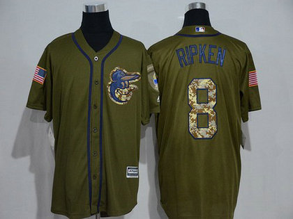 Baltimore Orioles #8 Cal Ripken Retired Green Salute To Service Majestic Baseball Jersey