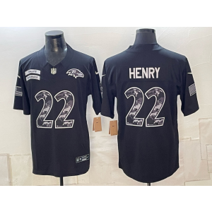 Baltimore Ravens 22 Derrick Henry Black 2026 Salute to Service F.U.S.E. Vapor Limited Men Jersey