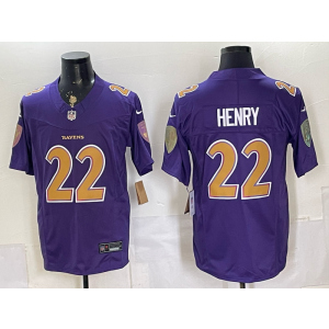 Baltimore Ravens 22 Henry Purple Gold 2026 New F.U.S.E. Vapor Limited Men Jersey