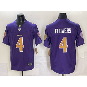 Baltimore Ravens 4 Flowers Purple Gold 2026 New F.U.S.E. Vapor Limited Men Jersey