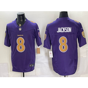Baltimore Ravens 8 Lamar Jackson Purple Gold 2026 New F.U.S.E. Vapor Limited Men Jersey