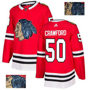 Blackhawks #50 Corey Crawford Red Home Authentic Fashion Gold Stitched Hockey Jersey